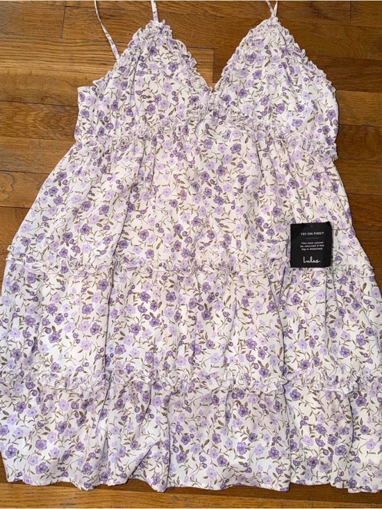 Lulus Dresses & Skirts - Lulu's White Mini Dress with Lavender Floral Print